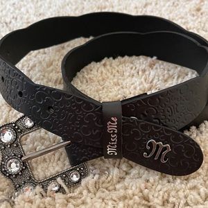 Miss Me brown leather belt with rhinestone buckle